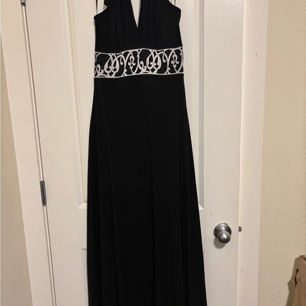 White House Black Market Black Maxi Dress with White Embroidered Waistband